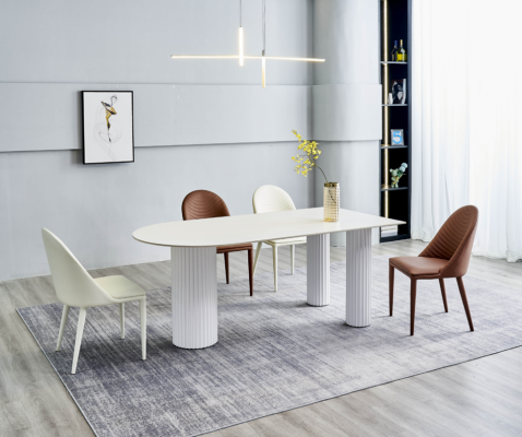 Biały komplet do jadalni designerski Stół obiadowy 6x luksusowy zestaw krzeseł tapicerowanych