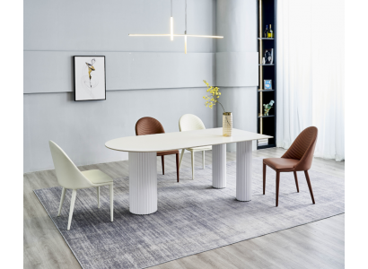 Biały komplet do jadalni designerski Stół obiadowy 6x luksusowy zestaw krzeseł tapicerowanych
