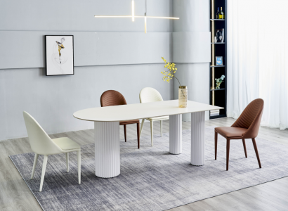 Biały komplet do jadalni designerski Stół obiadowy 6x luksusowy zestaw krzeseł tapicerowanych