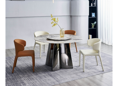 Designerski okrągły stół luksusowy 4x skórzane krzesła do jadalni z grupy Modern Meble