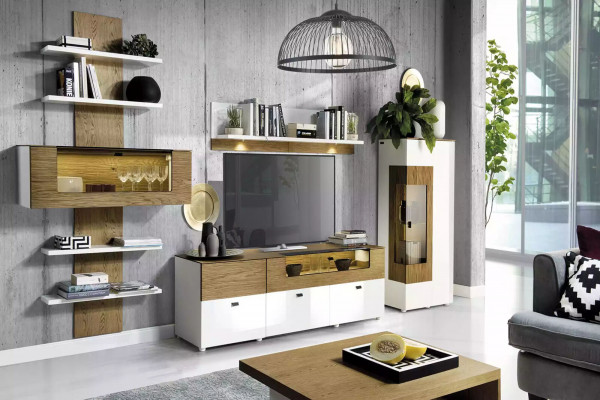 Designerska szafka ścienna Półka Ściana półki salon stojak TV Drewno