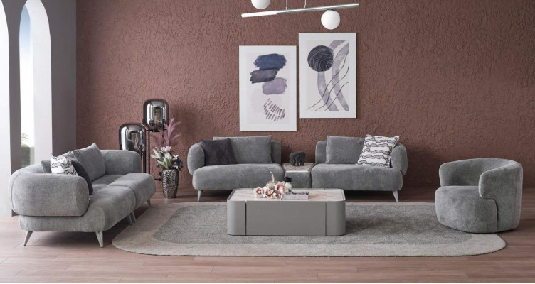 Zestaw sofowy 3+3+1 Siedziba Szara Sofa Luksusowe Meble do Salonu Kanapy