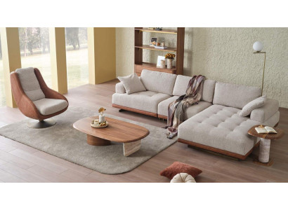 Stylowy zestaw do salonu 2 sztuki. Luksusowy zestaw Narożnikowa kanapa w kształcie litery L + designerski zestaw Fotel
