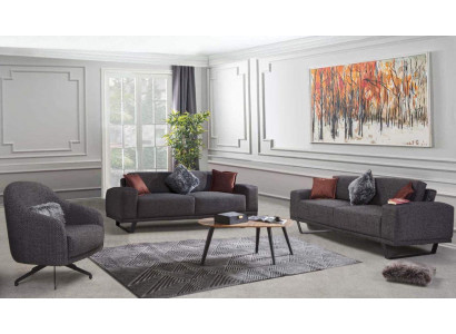 Luksusowy zestaw do salonu składa się z 3 części. Designerski komplet wypoczynkowy w kolorze czarnym