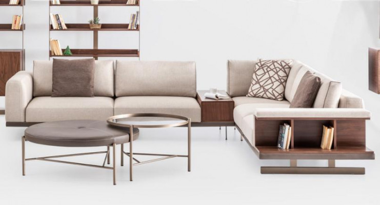 Sofa materiałowa beżowa Narożnikowa kanapa Sofa w kształcie litery L Sofy Materiał Luksusowe Meble do Salonu