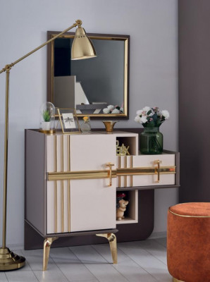 Toaletka konsola Sypialnia Meble Design Drewno z Metal Grey nowość