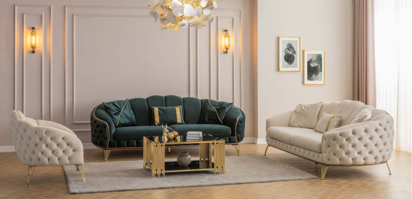 Kompletny salon 3-częściowy stylowa trzyosobowa sofa kanapa luksus 2x Fotel