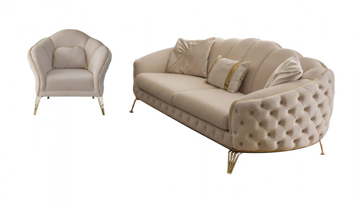Nowoczesny zestaw do salonu w kolorze beżowym Sofa 3 miejsce do siedzenia Fotel Włókienniczy Fotel Living Room