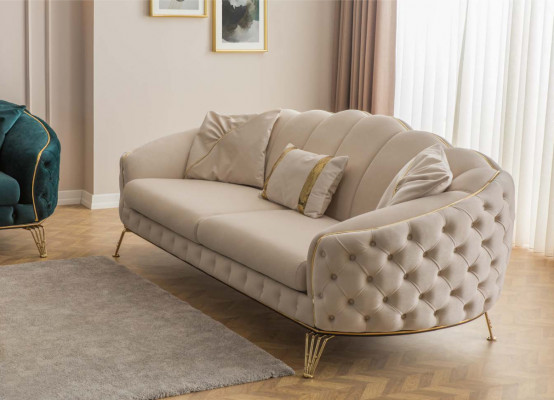 Nowoczesny zestaw do salonu w kolorze beżowym Sofa 3 miejsce do siedzenia Fotel Włókienniczy Fotel Living Room