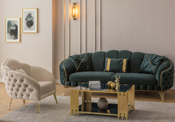 Nowoczesna Sofa Chesterfield Zielona 3 Siedziba Kanapy Trzyosobowa Nowa Włókienniczy Metal