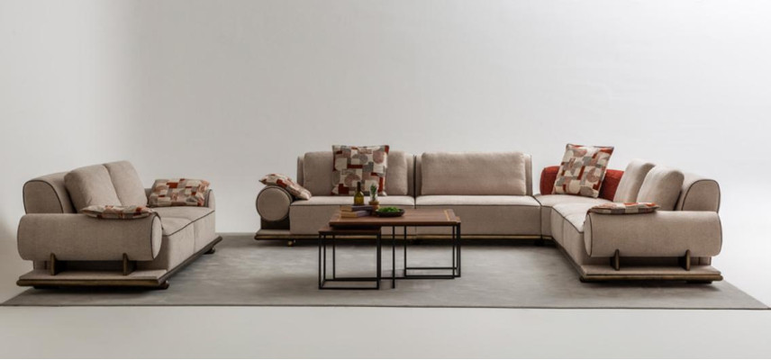 Sofa Tkaninowa Żywy krajobraz Narożnik Design Nowoczesna Sofa Narożnikowa kanapa L-Shape Beżowa Nowość