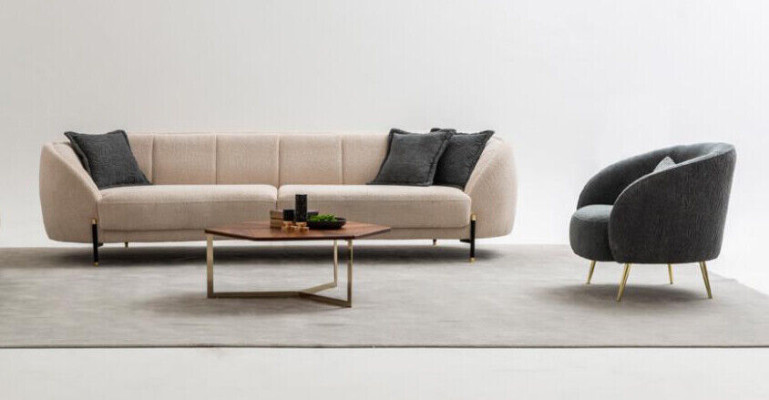 Nowoczesny Fotel Podkładka Sofa 3 miejsce do siedzenia Beżowa Wysokiej jakości sofy Design Włókienniczy nowe