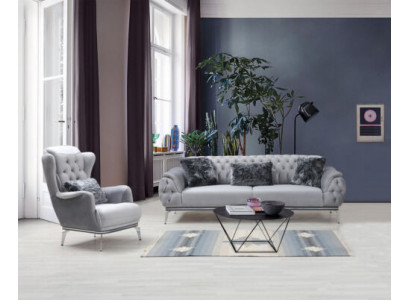 Zestaw do salonu 2 sztuki. Sofa z Fotel Chesterfield Design Modern Włókienniczy