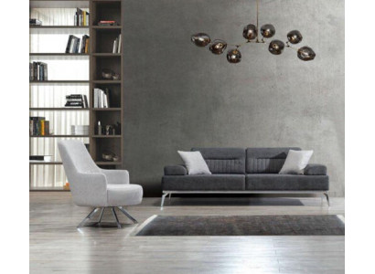 Zestaw do salonu 2 sztuki. 3-miejsce siedzące Sofa 1-miejsce siedzące Fotel Grey Biały Włókienniczy Materiał