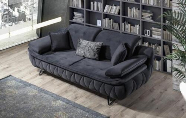 Czarny 3-miejsce siedzenia salon tkanina sofa nowoczesny design z poduszkami włókienniczymi