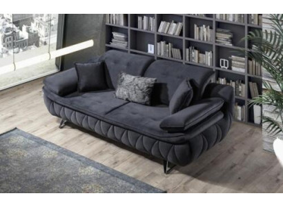 Czarny 3-miejsce siedzenia salon tkanina sofa nowoczesny design z poduszkami włókienniczymi