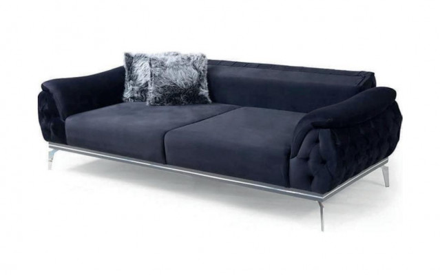 Czarny Chesterfield Design Włókienniczy Material Nowoczesna 3-miejscowa sofa materiałowa