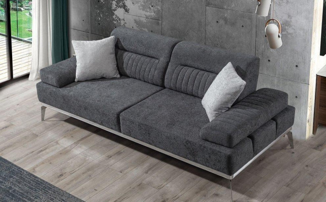 Szary Salon 3-miejsce siedzące Sofa Tkaninowa Nowoczesny Luksusowy Design Włókienniczy Materiał