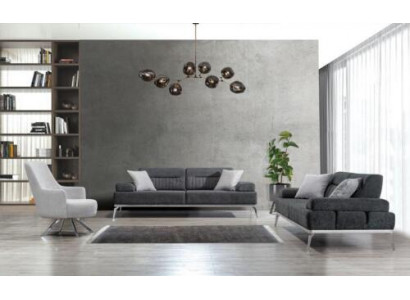 Zestaw do salonu 3 sztuki 2x 3-miejsce siedzące Grey z Biały Fotel Modern Design Włókienniczy