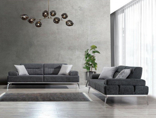 Zestaw sof materiałowych do salonu, 2 sztuki. Szary Kolor Włókienniczy Materiał Nowoczesny Design