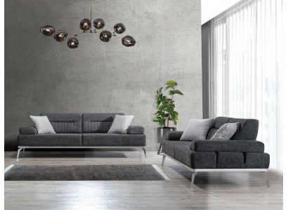 Zestaw sof materiałowych do salonu, 2 sztuki. Szary Kolor Włókienniczy Materiał Nowoczesny Design