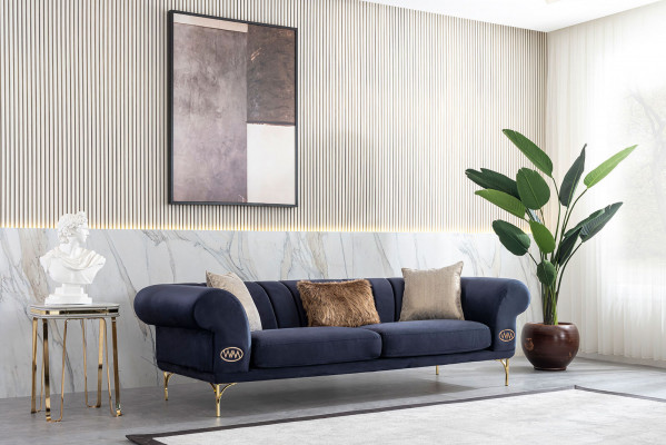Nowoczesny Niebiesko-Beżowy Zestaw sofowy Designer 3+1 -miejsce siedzące Luksusowy Salon Fotel