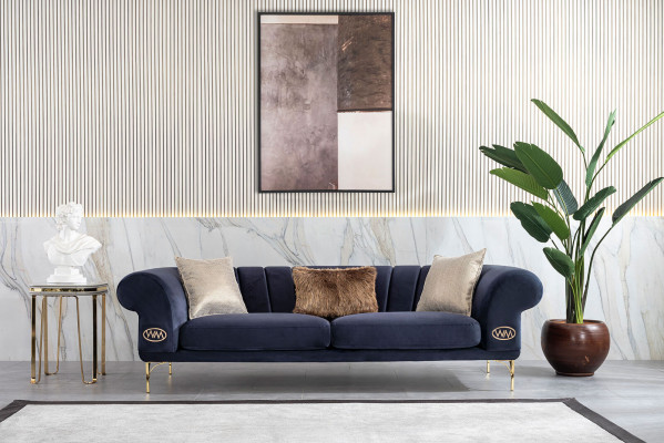 Nowoczesny Niebiesko-Beżowy Zestaw sofowy Designer 3+1 -miejsce siedzące Luksusowy Salon Fotel