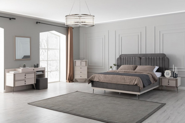Sypialnia Kompletna Ustawić łóżko 2x Szafki nocne Meble Luxury 7-częściowe