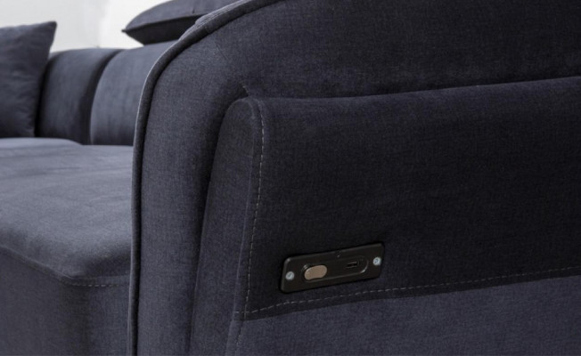 Solidna, szara, materiałowa sofa, designerska sofa w kształcie litery L, podkładka do salonu