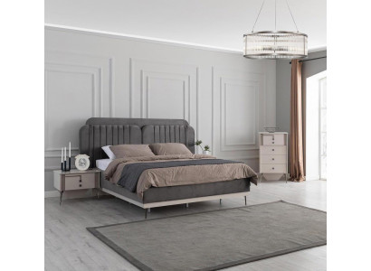 Sypialnia Zestaw Nowoczesny Szary Podwójne łóżko 2x Design Szafki nocne 3-częściowe