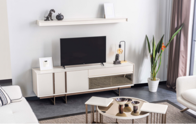 Stylowa jednostka ścienna Designerska szafka pod telewizor Nowoczesne półki Solidne meble