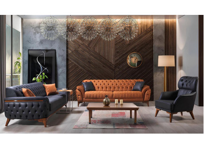 Designerski skórzany komplet Chesterfield Podkładka trzyosobowa stylowa Fotel