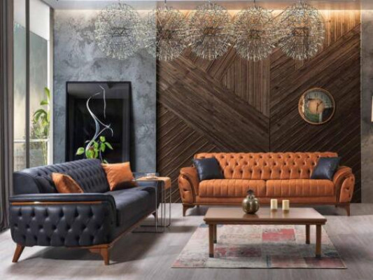 Designerskie sofy Chesterfield do salonu Ustawić Podkładkę 2x sofy tekstylne