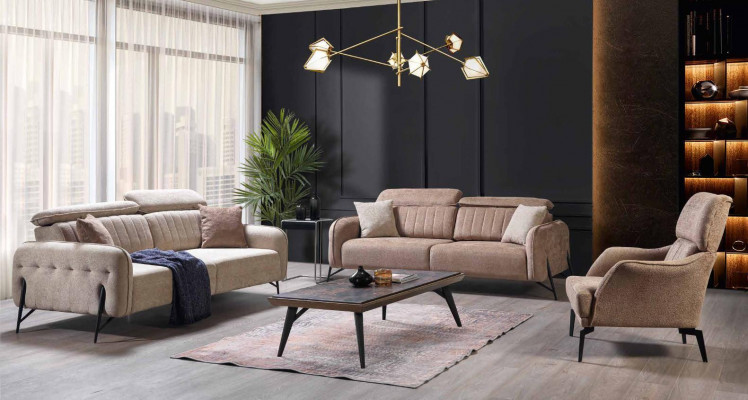 Designerski zestaw wypoczynkowy do salonu w kolorze beżowym 2x sofy 2x Fotel Luxury Meble
