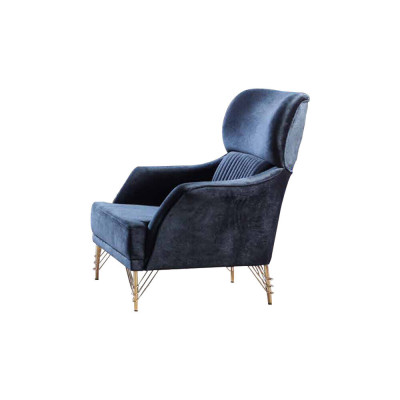 Niebieski Zestaw do Salonu Designerski 3-miejsce siedzące Tapicerka Fotel Luxury Meble 2-częściowa