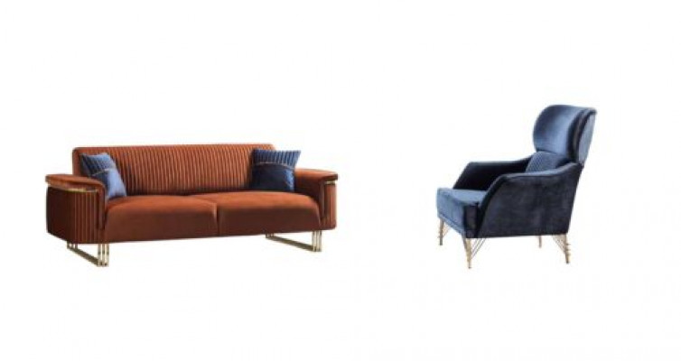Luksusowe Meble do Salonu Designerska Sofa Brązowa Ekskluzywna Fotel 2szt