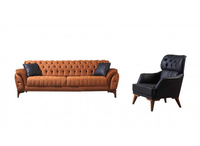 Pomarańczowo-czarny Chesterfield Ustaw luksusowy trzyosobowy Fotel 2-częściowy