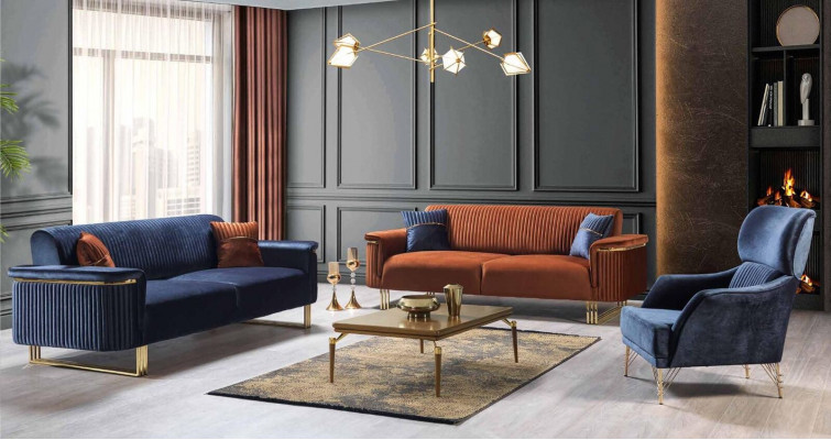 Blue Living Room 3-miejsce siedzące Luksusowa Sofa Materiałowa Eleganckie Meble tapicerowane