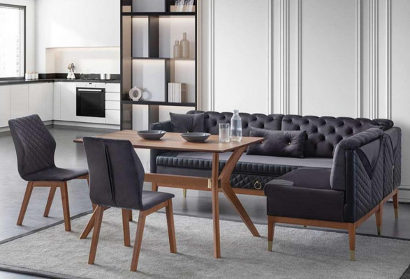 Czarno-brązowy zestaw do jadalni Chesterfield designerska ławka narożna Stół obiadowy