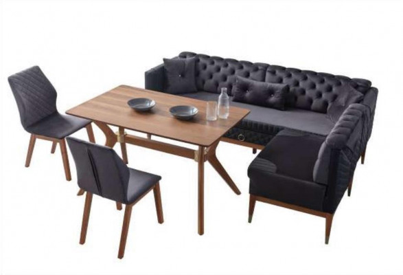 Czarno-brązowy zestaw do jadalni Chesterfield designerska ławka narożna Stół obiadowy