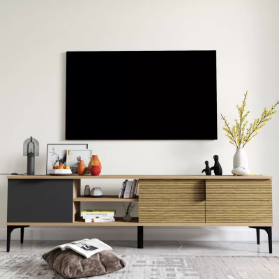Brązowo-szara Szafka RTV Szafa Nowoczesny Design Prostokątny Salon