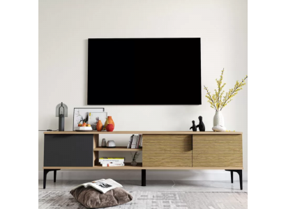 Brązowo-szara Szafka RTV Szafa Nowoczesny Design Prostokątny Salon