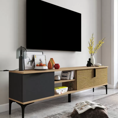 Brązowo-szara Szafka RTV Szafa Nowoczesny Design Prostokątny Salon