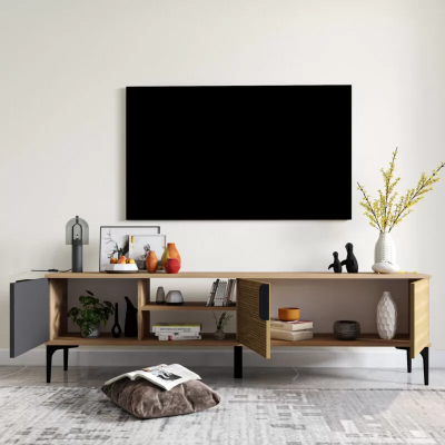 Brązowo-szara Szafka RTV Szafa Nowoczesny Design Prostokątny Salon