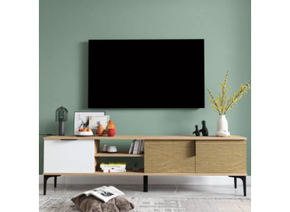 Szafka RTV Nowoczesny Design Luksusowy Salon Prostokątny Brązowy Biały