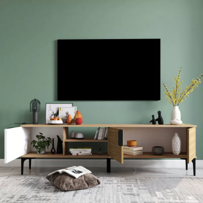 Szafka RTV Nowoczesny Design Luksusowy Salon Prostokątny Brązowy Biały