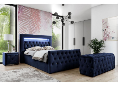 Ciemnoniebieskie Chesterfield Sypialnia Meble LED-Podwójne konsole nocne