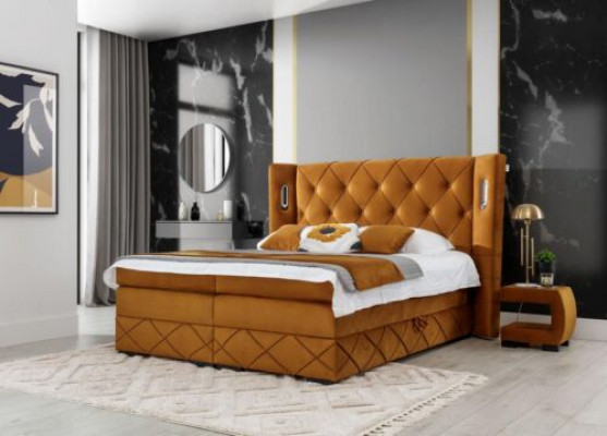 Brązowa Ekskluzywna Chesterfield Łóżko Podkładka Szafki nocne Designer Meble