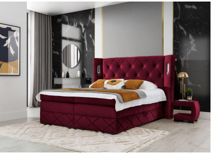 Design Sypialnia Zestaw 6 szt. Kompletne łóżko Stolik nocny Drewno Nowoczesne łóżko tapicerowane