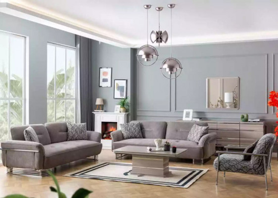 Sofa 3 miejsce do siedzenia Włókienniczy Living Room Design Modern New Luxury Biały szary